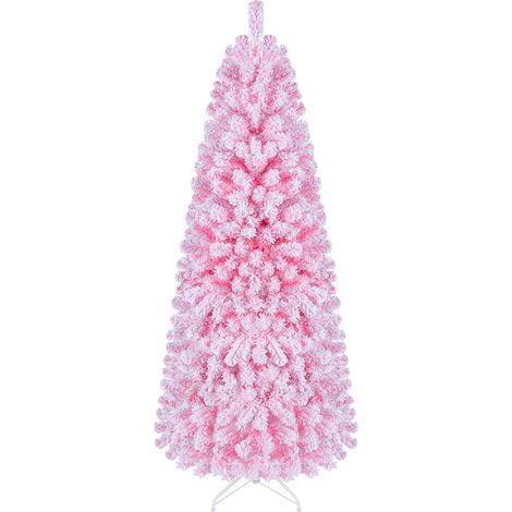 CASART Pink Flocked Pencil Christmas Tree Hinged Artificial Fir Xmas Tree (1/5)