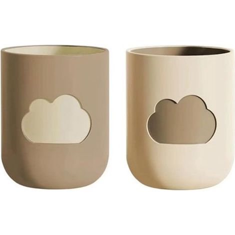 Gobelets pour bain de bouche (lot de 2) - Gobelets pour brosse à dents à motif nuage - Beige/Marron café - Adaptés aux enfants et aux familles (1/5)