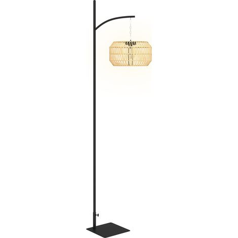 Solar Stehlampe Rattan Solarlampen mit Lichtsensor Automatische Solarleuchte im Boho-Stil IP44 Schwarz+Gelb