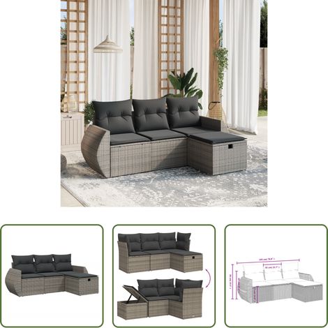 vidaXL Rattanmöbel - 4-tlg. Garten-Sofagarnitur mit Kissen Grau Poly Rattan (1/5)