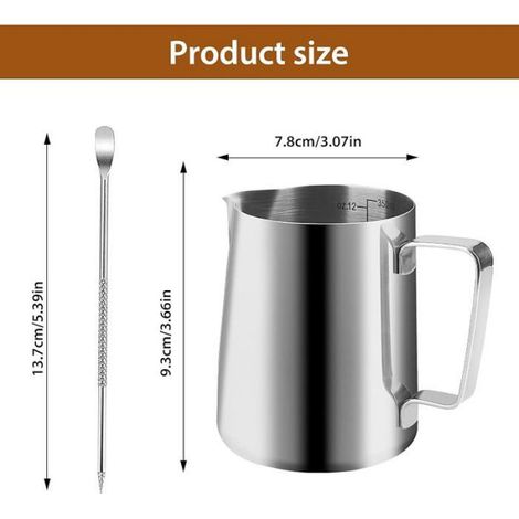 pichet inox,350 ml pot a inox,avec marque de mesure et accessoires barista stylo tte art pour cappuccino et (1/4)