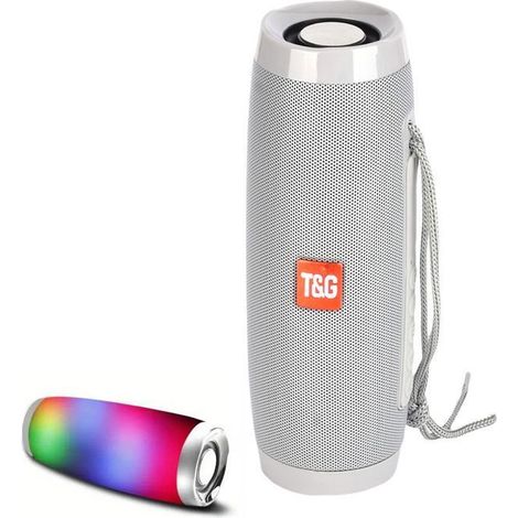 Enceinte Bluetooth Portative - Haut-parleur Bluetooth sans fil Portable - Extra Bass - Imperméable IPX5 - LED Lumière - Gris (1/5)