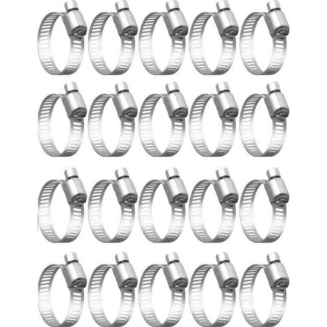 304 Stainless Steel Hose Clamp for 18-32mm Pipe, 20pcs Hose Clamps (1/4)