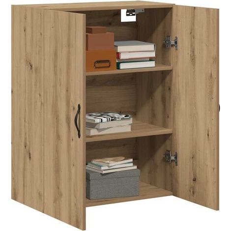 Meuble Mural en Bois de Chêne, 69.5 x 34 x 90 cm, Armoire Suspendue en Bois d'Ingénierie pour Salle de Bain et Cuisine (1/5)