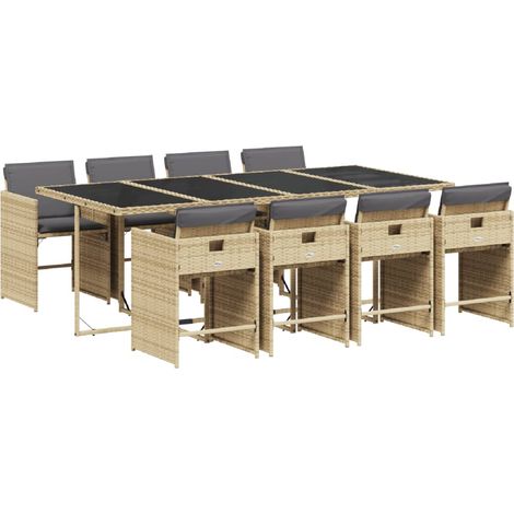 vidaXL Set Pranzo da Giardino 9 pz con Cuscini Beige Misto Polyrattan