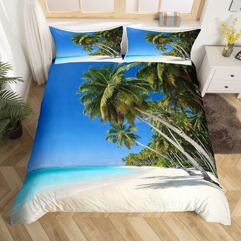 Beach Parure de Lit 140x200cm Ocean Sea Sets de Housse de Couette Tropical Leaves Housse de Couette Room Decor Hawaiian Beach Literie Collection 2Pcs - 140 x 200 cm (1/5)