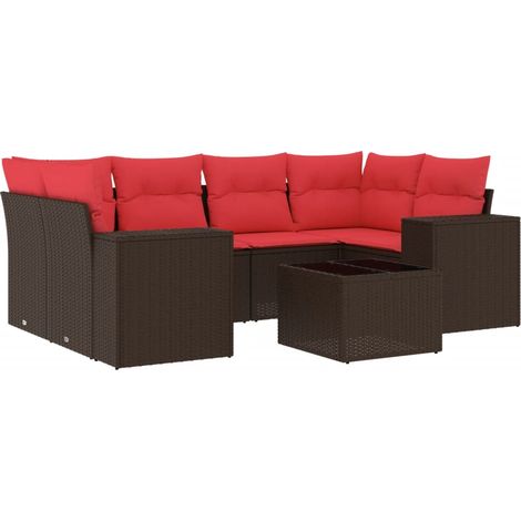 7-teiliges Gartensofa-Set mit Kissen, braun, Polyrattan vidaXL (1/5)