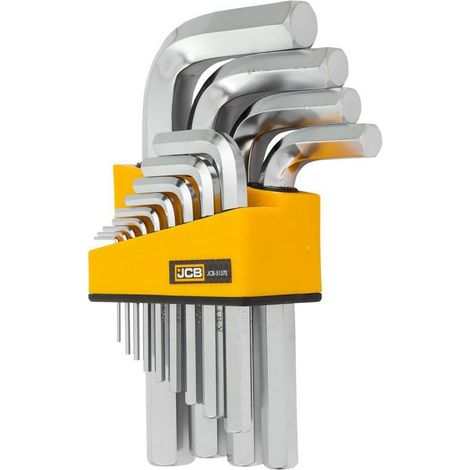 Jeu of13 clés Allen JCB 5137S , 1/16"-3/4", pour la réparation et l'assemblage, acier CrV, design "L", poignée ergonomique handle, haute résistance, rangement dans un support en plastique.