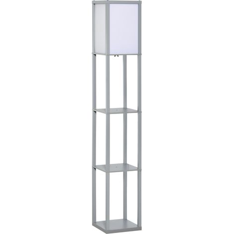 3-Tier Floor Lamp, Floor Light with Storage Shelf, Reading Standing Lamp with Acrylic Shade for Living Room, Bedroom, Kitchen, Dining Room, Office, Dorm, 160cm, Grey