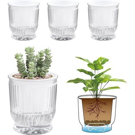 Lot de 4 Pots à Arrosage Automatique de 10,2 cm pour Plantes d'Intérieur, Fleurs Africaines, Violettes - en Plastique (1/5)