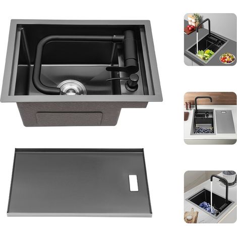 Acier inoxydable Evier de cuisine sous plan de travail Evier monobloc Avec robinet