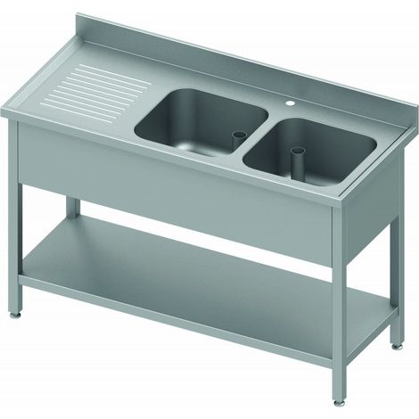 Plonge Inox 2 Bacs Gauche ou Droite - Etagère et Egouttoir - Gamme 700 - Stalgast