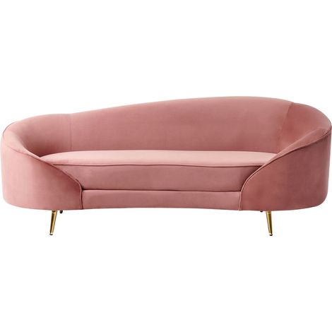 Canapé en Velours Courbé Glamour Rose Pastel à 2 Places Pieds Dorés Brillants Savar