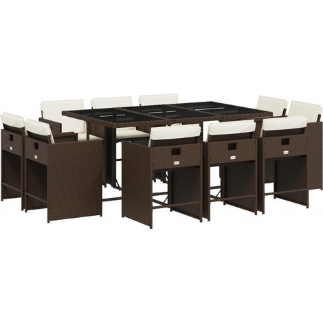 vidaXL Set da Pranzo da Giardino 11 pz con Cuscini Polyrattan Marrone
