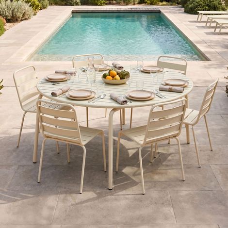 Ensemble table de jardin 180 cm + 6 chaises en métal beige - BACA (1/5)