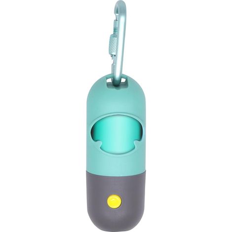 Distributeur De Sacs Pour Déchets Canins - Avec Lampe LED - Attache En Forme De Mousqueton Et Velcro - Sacs Étanches 33x22 cm - 15 Unités - Alimenté Par Piles LR44