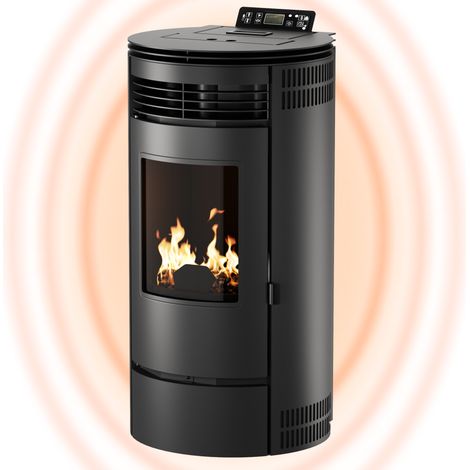 UMBRELLA® PR8 poêle à granulés 9 kW jusqu’à 220 m³ – Cheminée électrique avec mode ECO, Wi-Fi Ready, programmateur hebdomadaire et thermostat de sécurité pour un chauffage efficace – Noir (1/5)