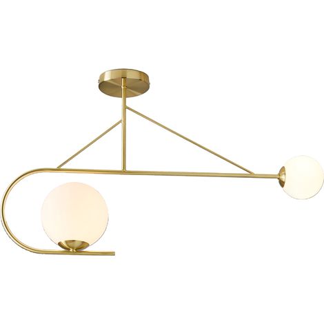 Litecraft Nik Ceiling Light Semi Flush 2 Arm With Ball Shades - Satin Brass (1/4)