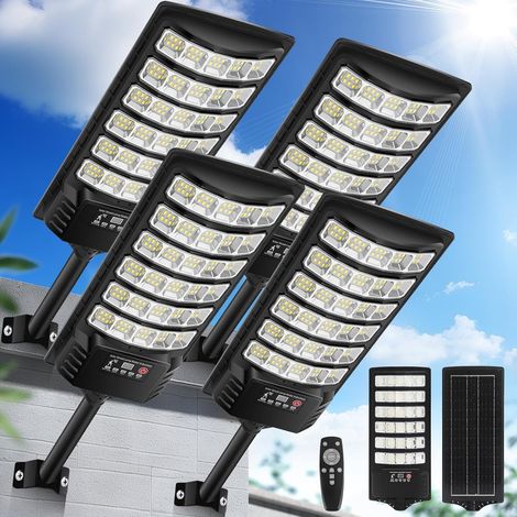 Lampadaire Solaire Exterieur 4 Pièces,6500K Lumière Solaire Exterieur de Mouvement,IP66 Étanche Puissant Solaires Exterieur Éclairage pour Jardin, Cour, Parking (1/5)