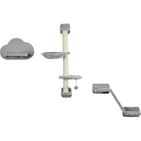 Jeu d'escalade chat 3 pièces avec hamac, rampe, rascador et plateforme nuage gris
