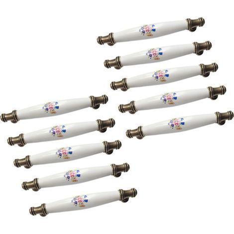 10 Stück Schubladengriffe, Möbelgriffe, Bogengriffe, Keramikgriffe, Lochabstand 128 mm (Blaue Prunkwinde)
