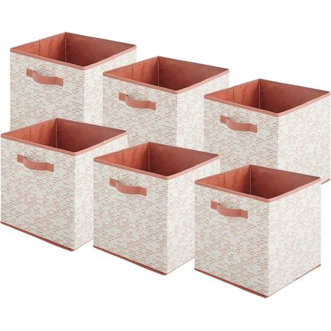 Lot de 6 paniers pliables en tissu blanc et terracotta 31 x 31 x 31 cm