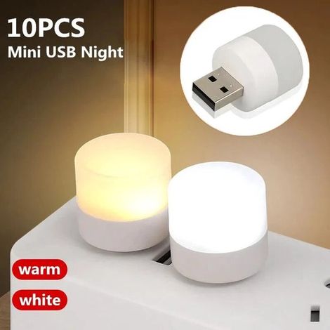 Mini luces LED USB de 10 piezas con luz blanca cálida para portátiles, baterías externas y viajes (5 luces cálidas + 5 luces blancas) (1/5)