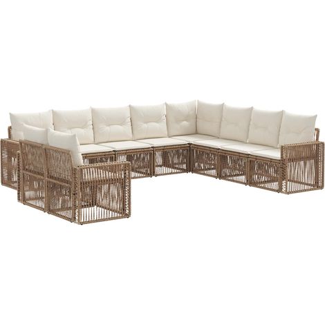 vidaXL Set Divano da Giardino 10 pcs Beige e Bianco Crema polyrattan