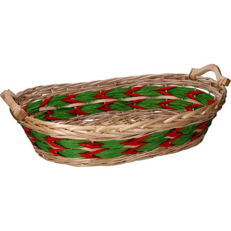 Cesta vimini intreccio verde rosso naturale ovale cm55x43h13 (1/3)