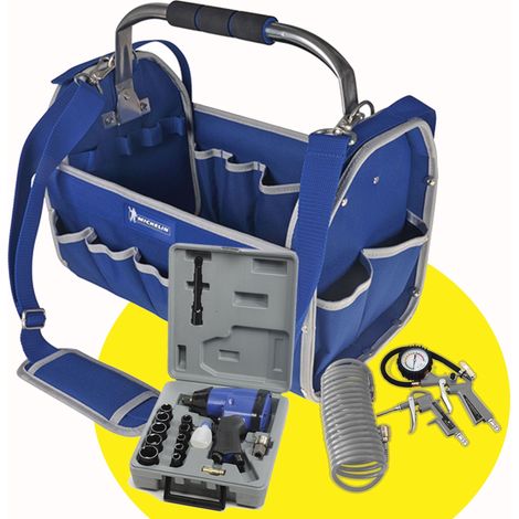Michelin – Kit garage pour compresseur d'air – Sacoche renforcée – Raccords rapides universels CE – Coffret clé à choc 345Nm (1/2)