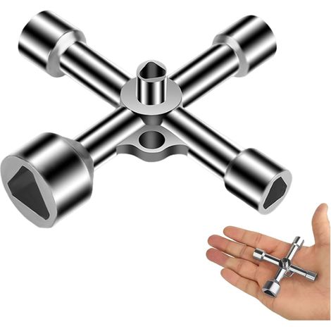 Clé Triangulaire,Clé Triangulaire Universelle Multi-Tailles pour Boîtiers Électriques Compteurs d'Eau de Gaz Clé de Stopcock et Armoires Outil Plombier et Électricien (1/5)