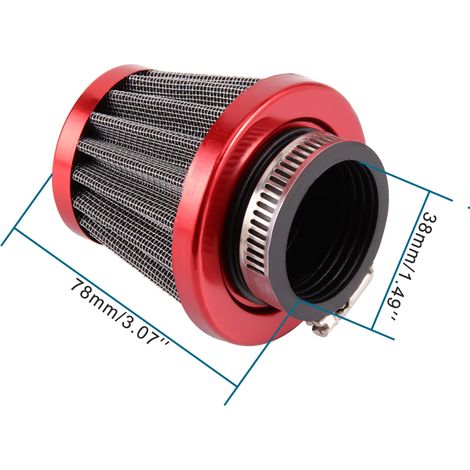 38-mm-Metall-Luftfilter, kompatibel mit Motorrad-Luftfiltern (Rot) (1/4)