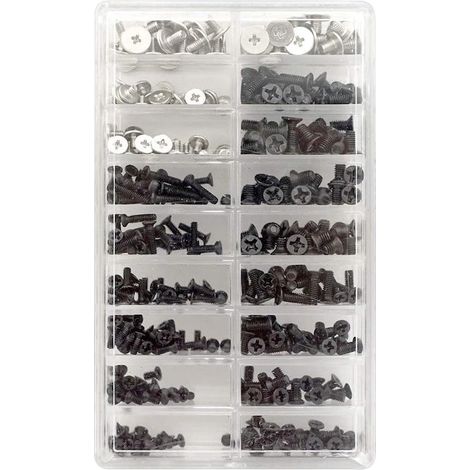 Lot de 355 vis pour ordinateur portable en alliage durable, noires, avec boîte de rangement, vis de réparation PC (1/5)