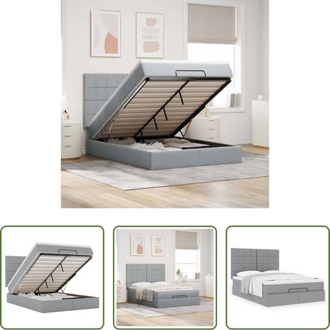 vidaXL Stauraum - Ottoman-Bett mit Matratze Hellgrau 140x190 cm Stoff (1/5)