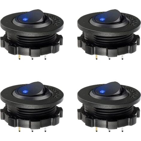 4 Interrupteur à bascule, Rond 29mm, LED Bleue Étanche, 12V 20A, Auto Marine Camping-car (1/4)