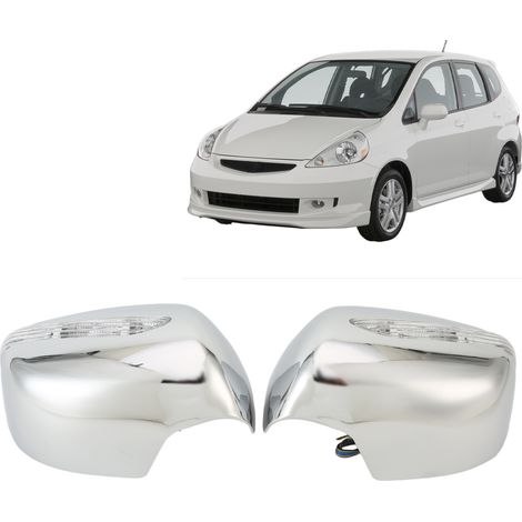 Paar verchromte Spiegelkappen mit LED-Streifen, links und rechts, kompatibel mit Honda Jazz 2007-2014.