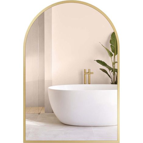 Specchio da bagno specchio da parete ad arco cornice in alluminio 91 x 61 cm con pellicola di sicurezza facile da montare per soggiorno camera da letto bagno oro 120008047