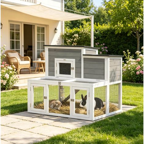 Cucia coniglio a due livelli per esterno 97 x 75,5 x 90 cm grigio DESVIAE (1/5)