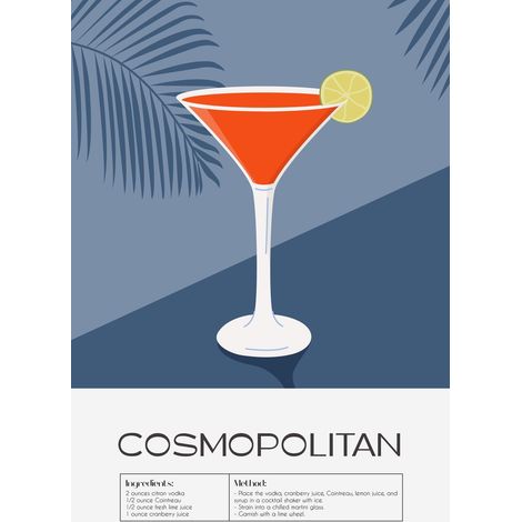 Tableau sur toile cocktail Cosmopolitan 30x45 cm - Impression sur Toile Murale Décorative - Image imprimée en HD sur Toile - Toile sur Châssis en Bois FSC - Fabriqué en France (1/5)