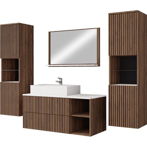 Conjunto de mueble de baño Nauta II, Nogal + Mármol blanco