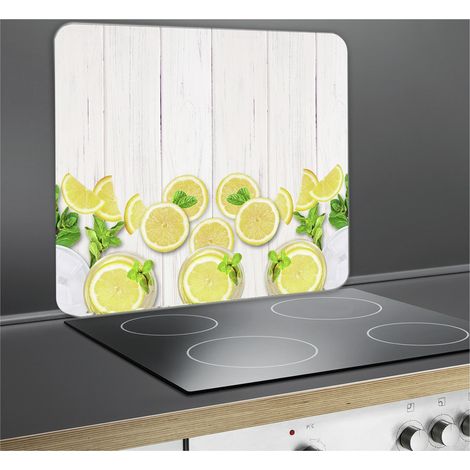 Maximex Multi-Platte Zitronen, Abdeckplatte für Glaskeramik Kochfelder, Schneidbrett, Mehrfarbig, Gehärtetes Glas mehrfarbig, Silikon transparent