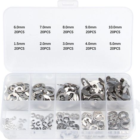 Anneaux De Retenue E-Clip - Acier Inoxydable - Pour Fixation Sur Arbre Et Boîtier - M1 5 À M10 - Lot De 200 Pièces (1/5)