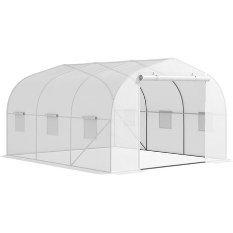 Serra a Tunnel da Giardino con 6 Finestre e Porta a Rullo 3,5x3x2 m in Acciaio e PE Bianco (1/5)
