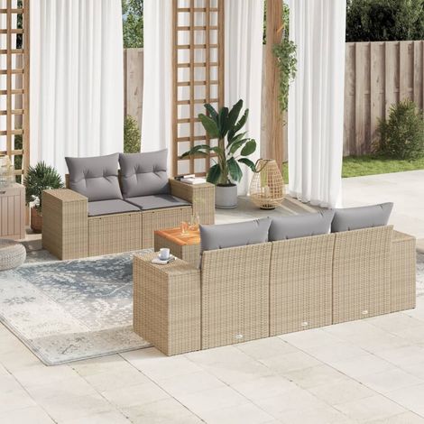 vidaXL Set Divano da Giardino 6 pz con Cuscini Beige in Polyrattan (1/3)