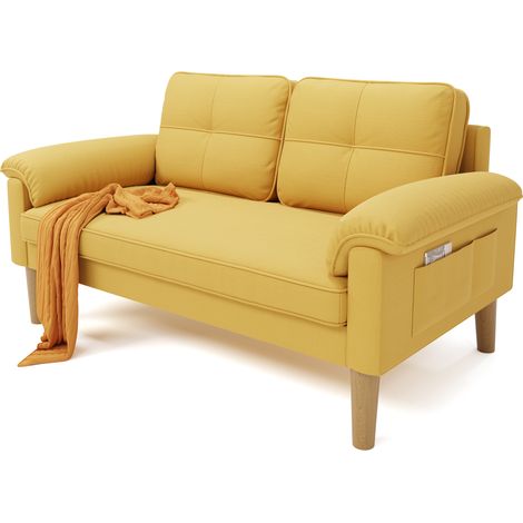2 Sitzer-Sofa Bealife mit 2 Rücken und 2 Armlehnenkissen Stoffbezug Holzgestell skandinavischem Geeignet für Wohn und Schlafzimmer 144 x 77 x 77 cm Gelb