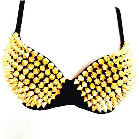 Steampunk-BH für Damen mit Nieten und Spikes, Party-, Club-, Rave- und Sport-BH-Tops-80B-Yellow