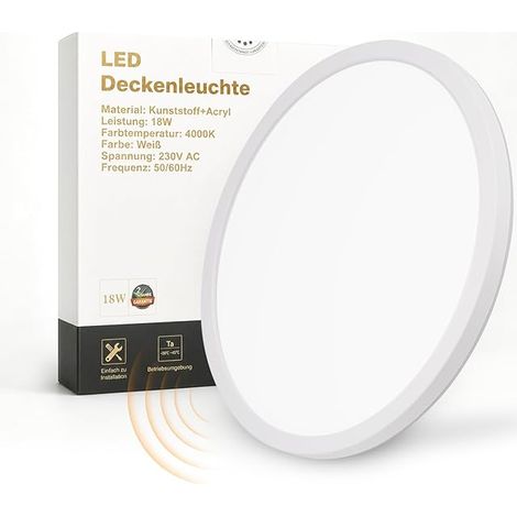 GBLY LED Plafonnier avec Détecteur de Mouvement IP44 Détecte Personnes Immobiles 18W 4000K Φ29cm pour Couloir Salle de Bain Escalier Balcon (1/5)