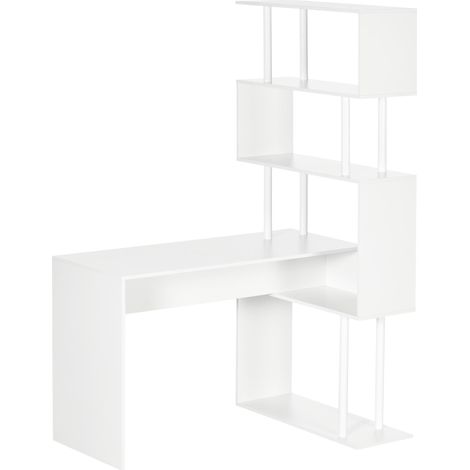 Scrivania Angolare da Ufficio 120x80x176 cm con Libreria in Truciolato Bianco (1/5)