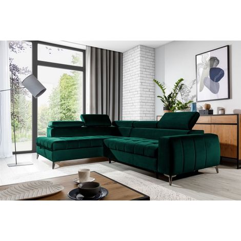 Ecksofa Schlafsofa Sofa AGNESA Stoff Salvador Dunkelgrün Ottomane Links (1/5)