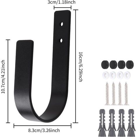 Lot de 2 supports de rideaux – Aluminium massif – Noir – En U – Fixation murale (1/5)